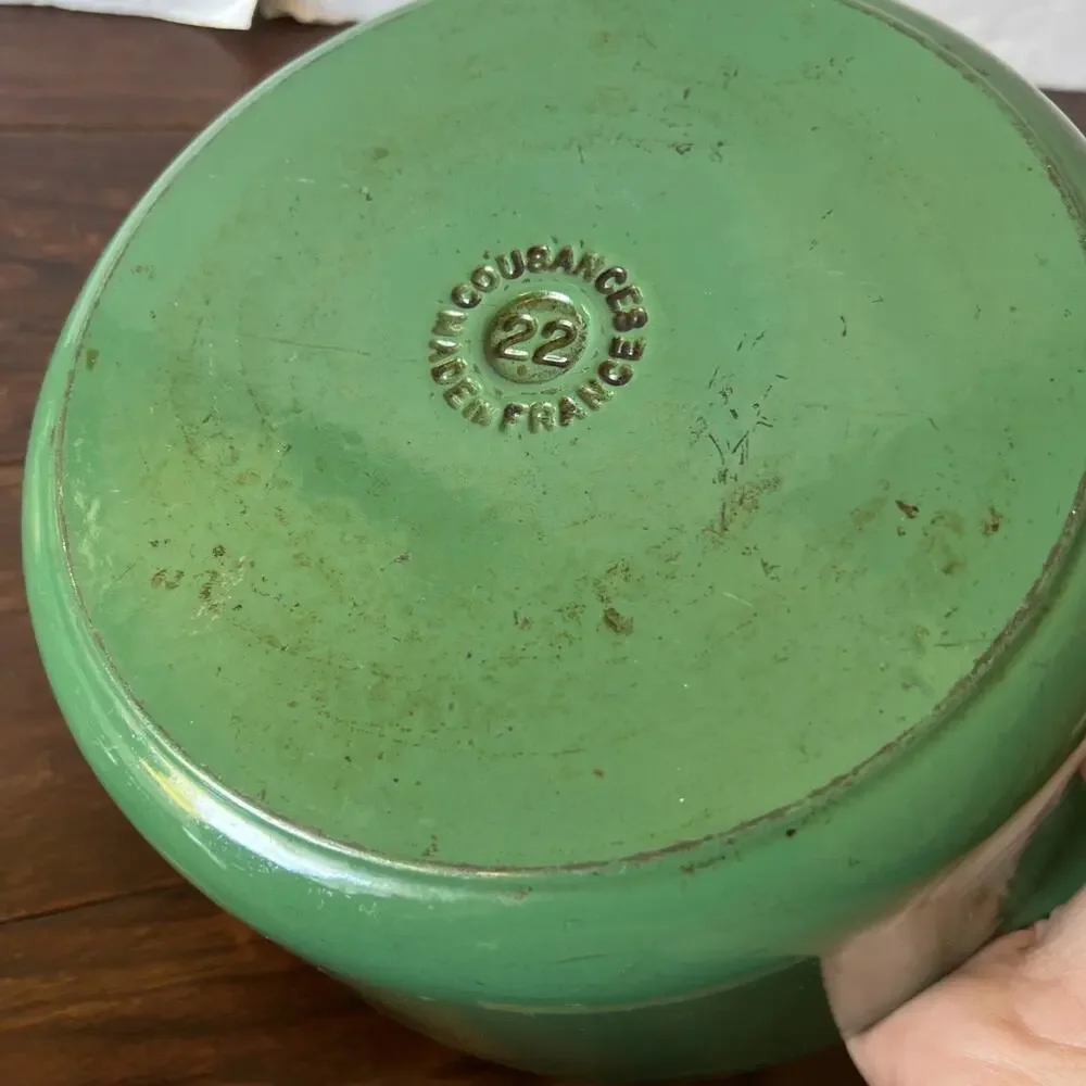 VTG Cousances Le Creuset Green Cast Iron 22 & 18 Set Dutch Oven 3.5 & 1.75 Qt